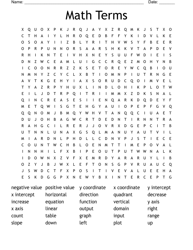 Math Terms Word Search