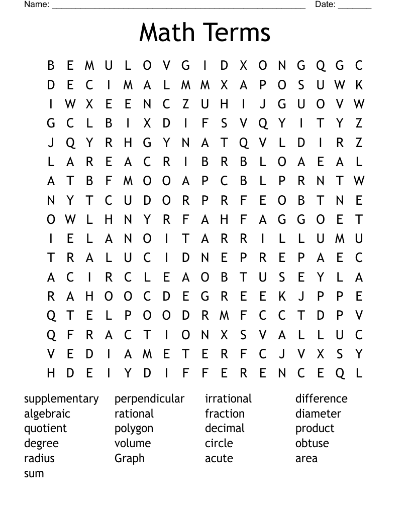 Math Terms Word Search