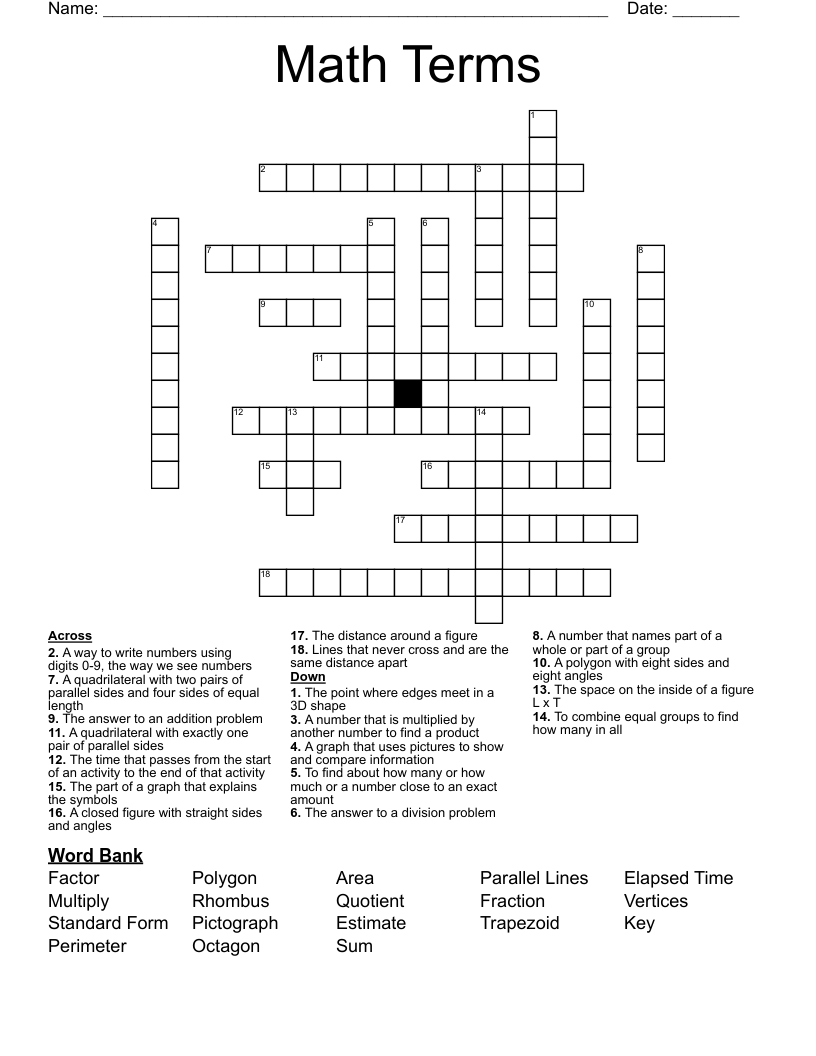 Math Terms Crossword