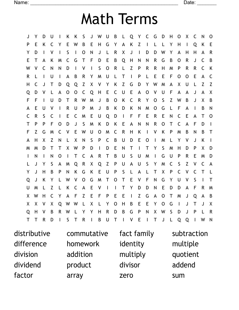 Math Terms Word Search