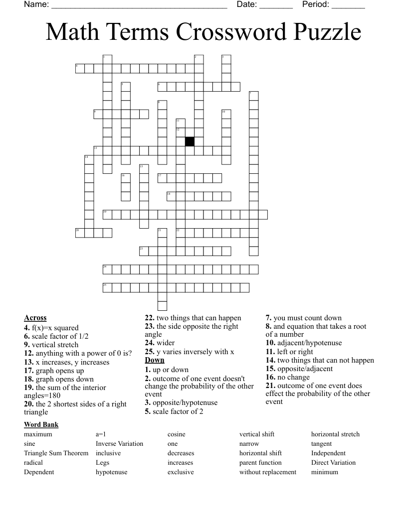Math Terms Crossword Puzzle