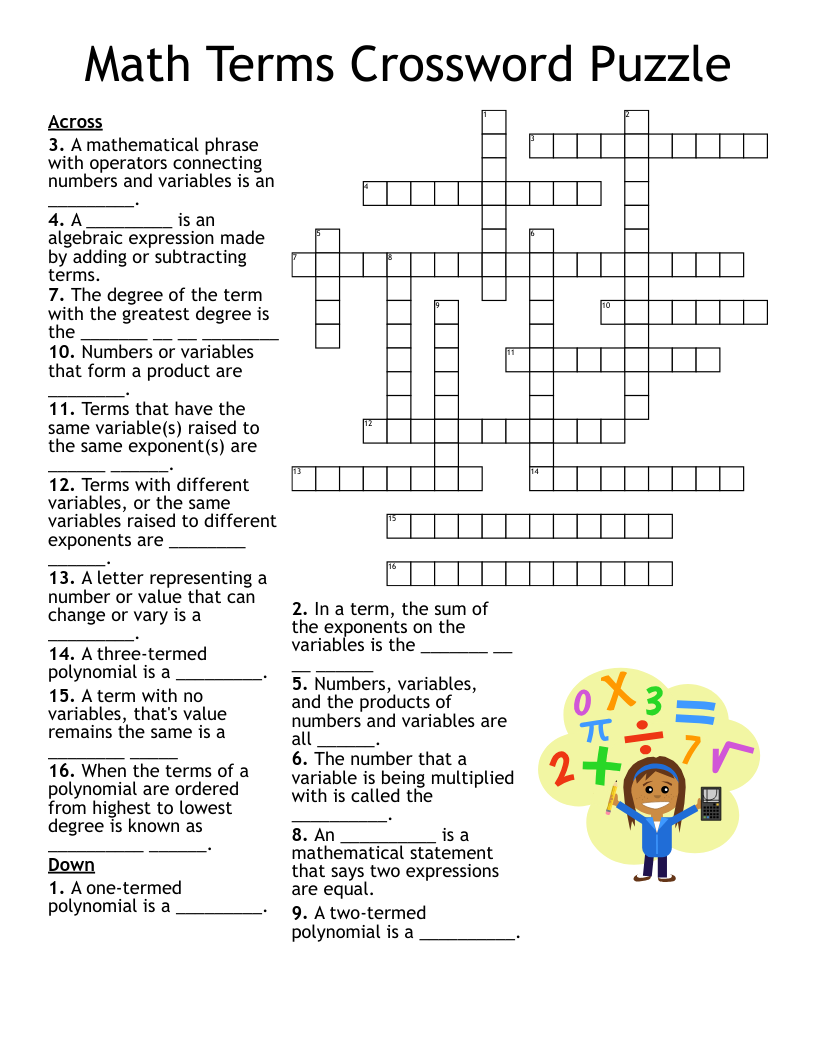 Math Terms Crossword Puzzle