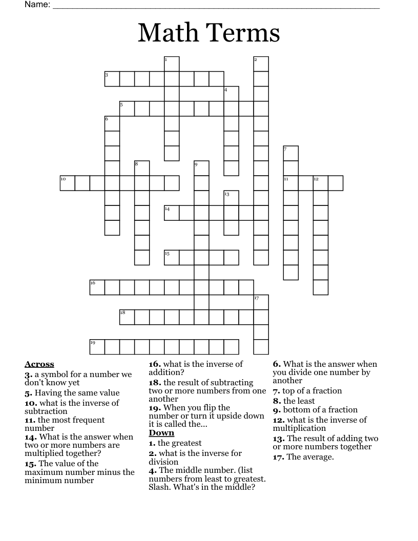 Math Terms  Crossword