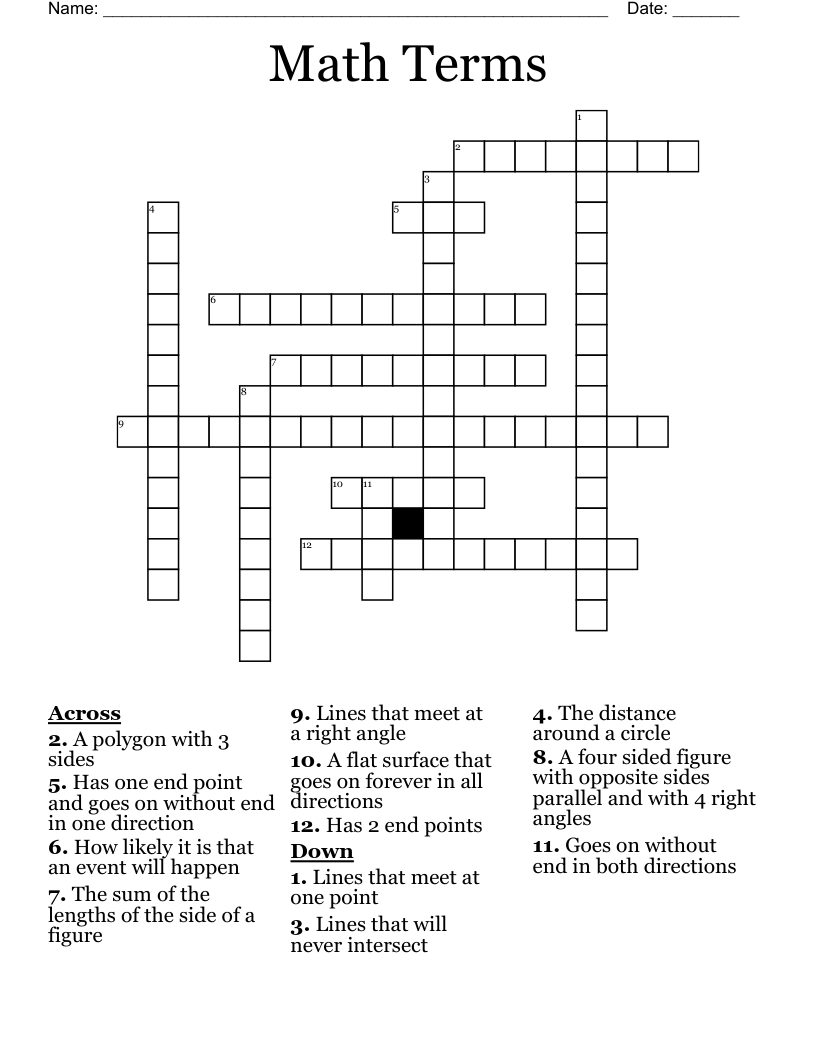 Math Terms  Crossword