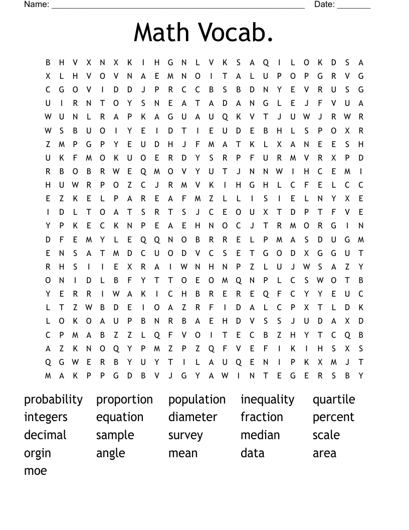 Math Vocab. Word Search