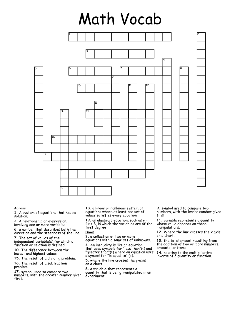 Math Vocab Crossword