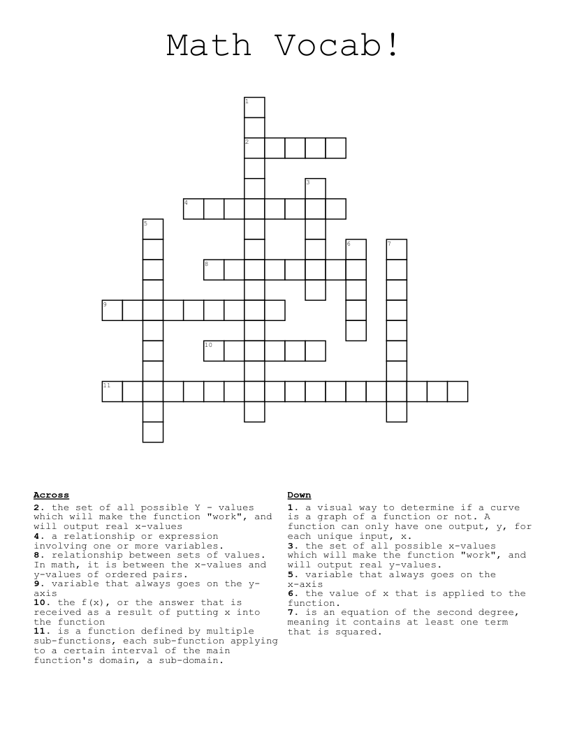 Math Vocab! Crossword