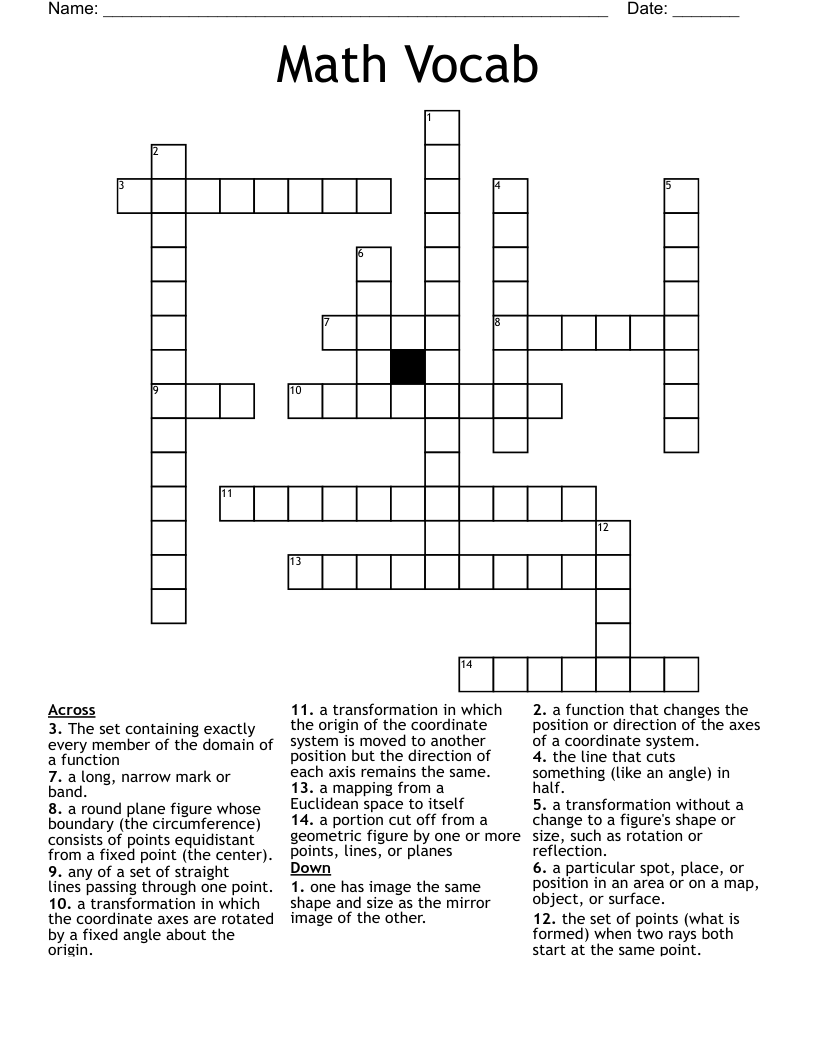 Math Vocab Crossword