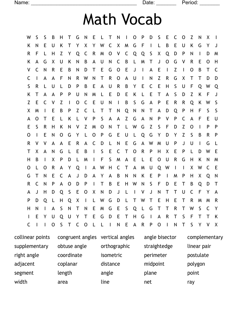 Math Vocab Word Search
