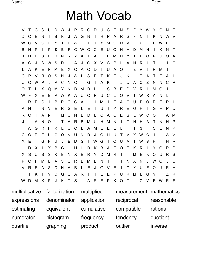 Math Vocab Word Search