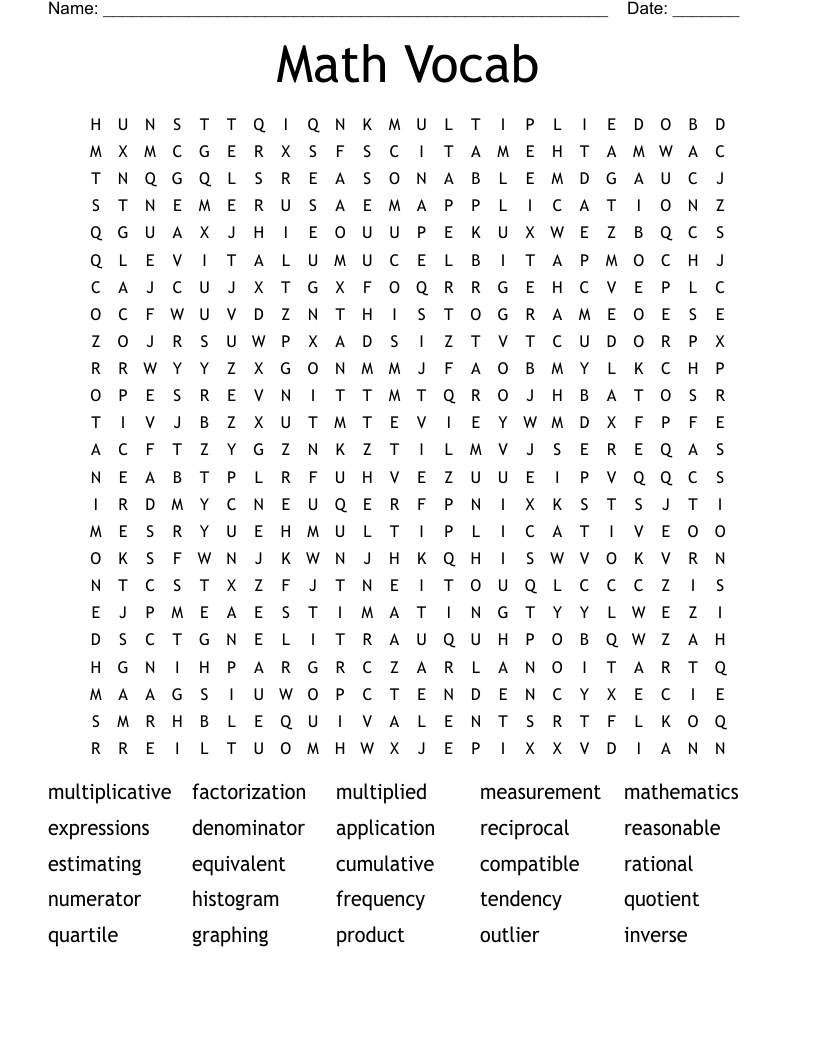 Math Vocab Word Search