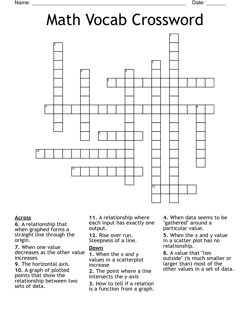 Math Vocab Crossword
