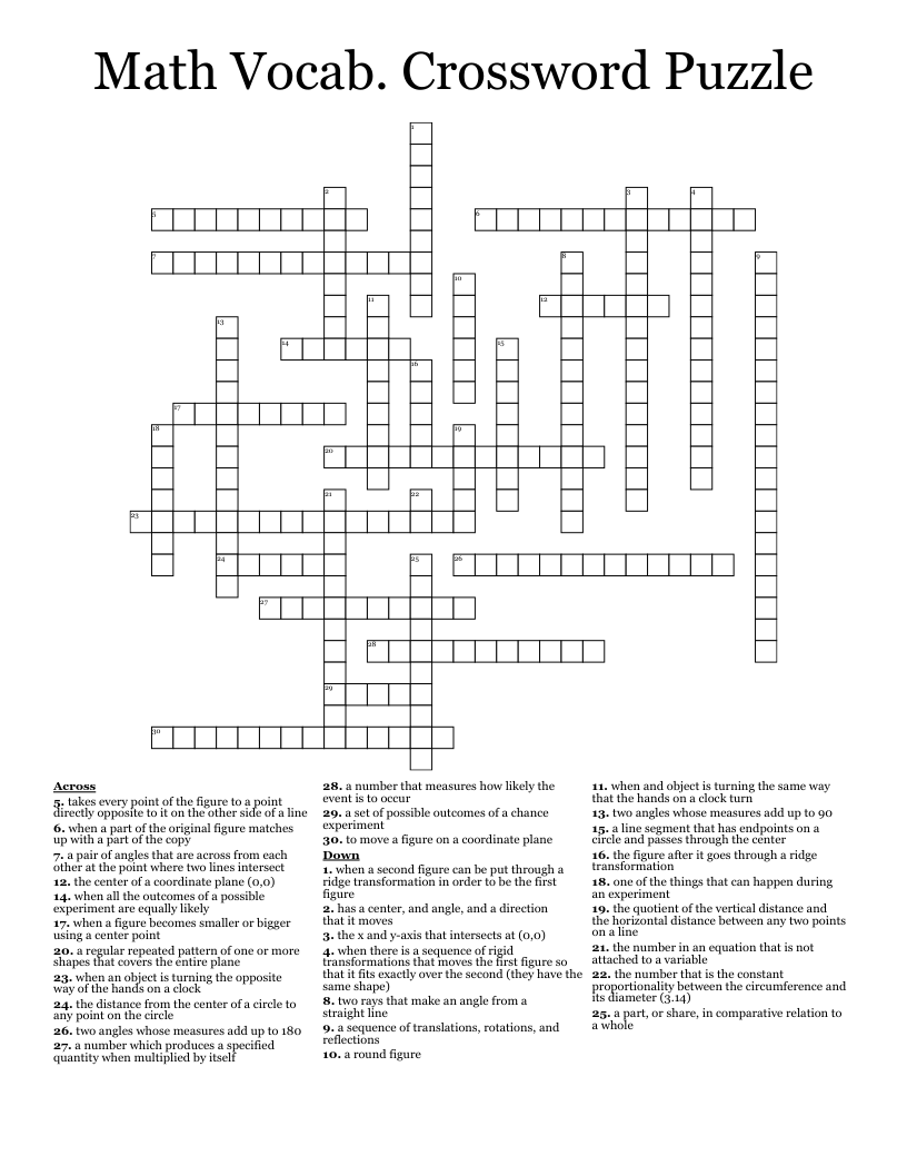 Math Vocab. Crossword Puzzle