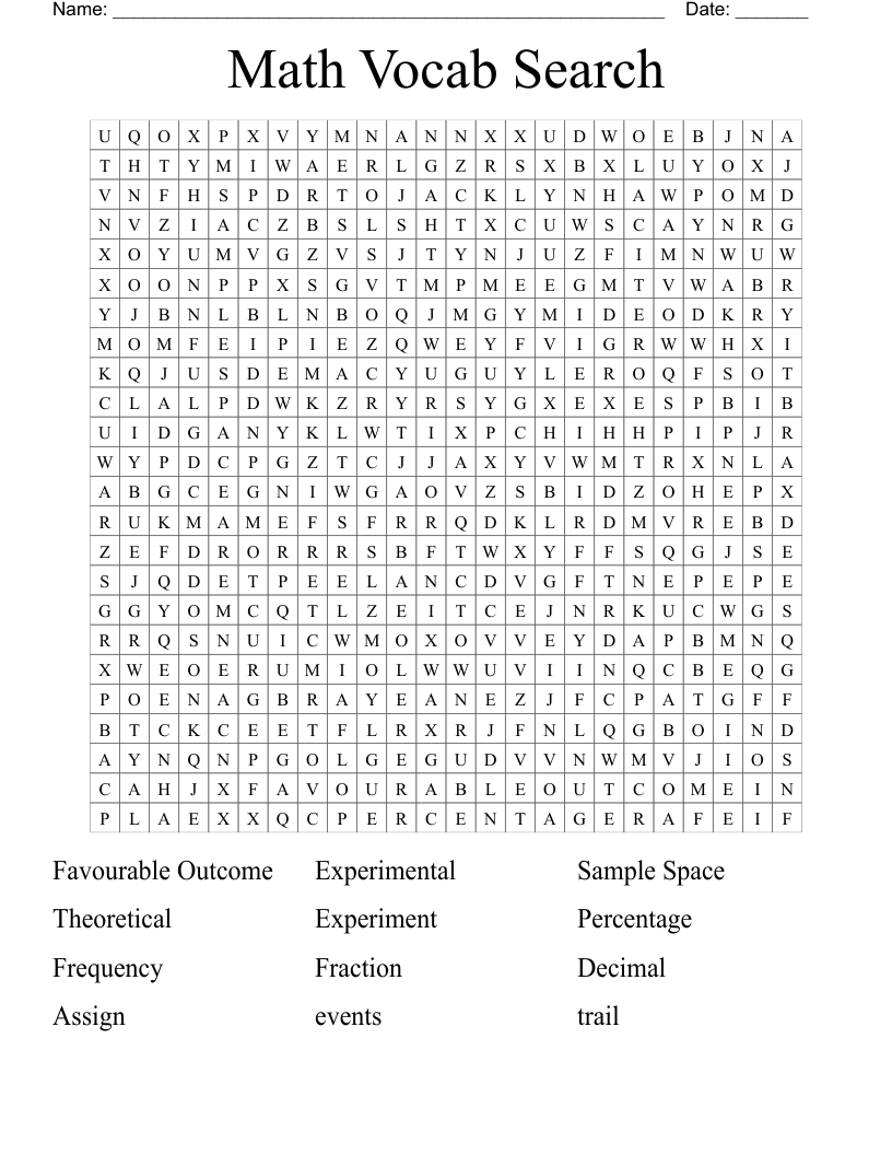 Math Vocab Search Word Search