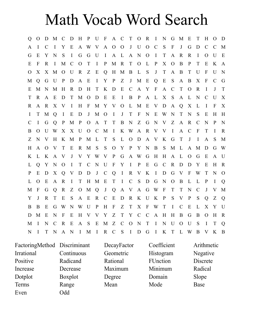 Math Vocab Word Search 
