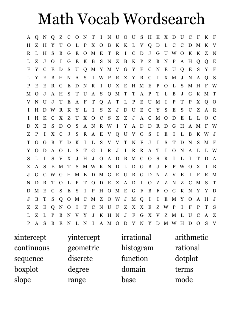 Math Vocab Wordsearch