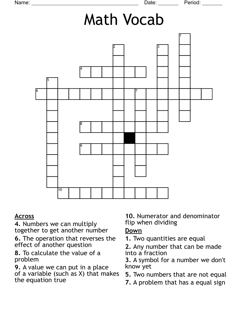 Math Vocab  Crossword