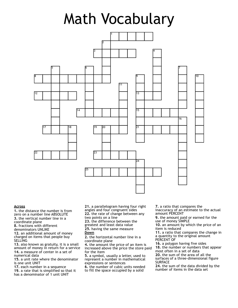 Math Vocabulary Crossword