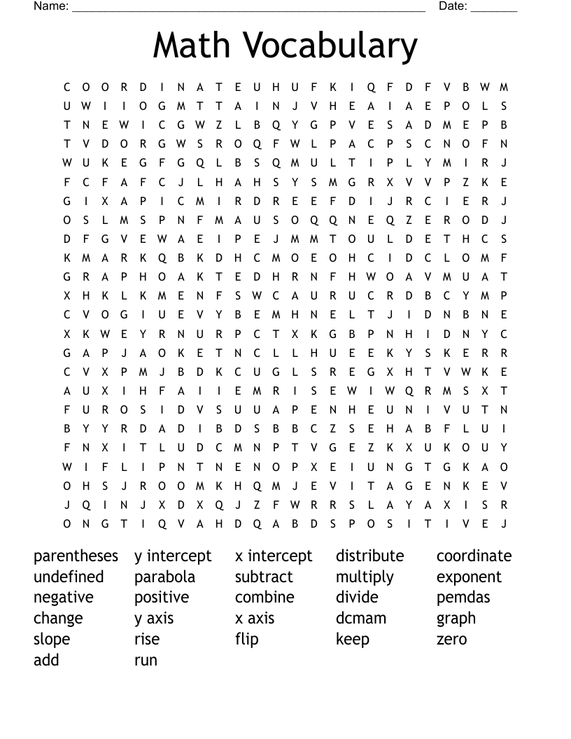 Math Vocabulary Word Search