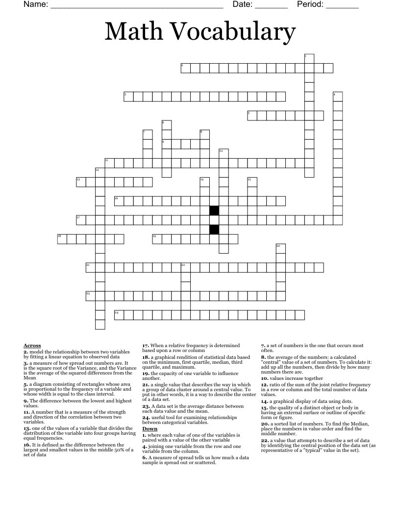 Math Vocabulary Crossword