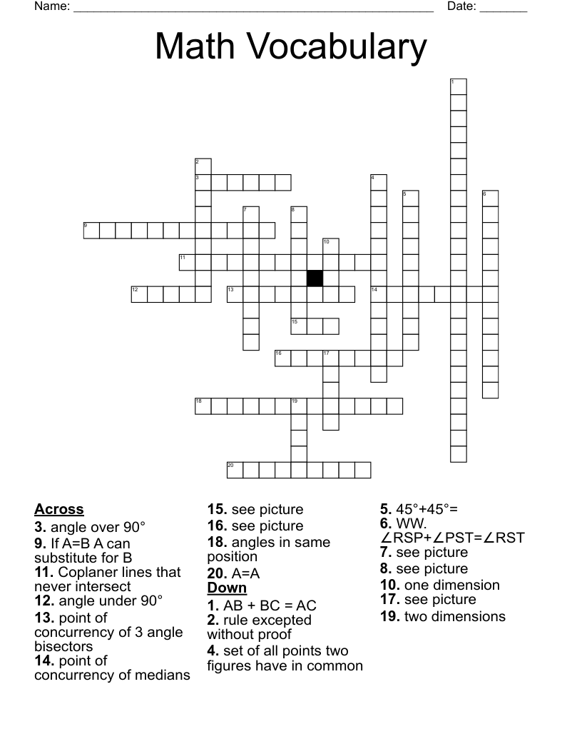 Math Vocabulary Crossword