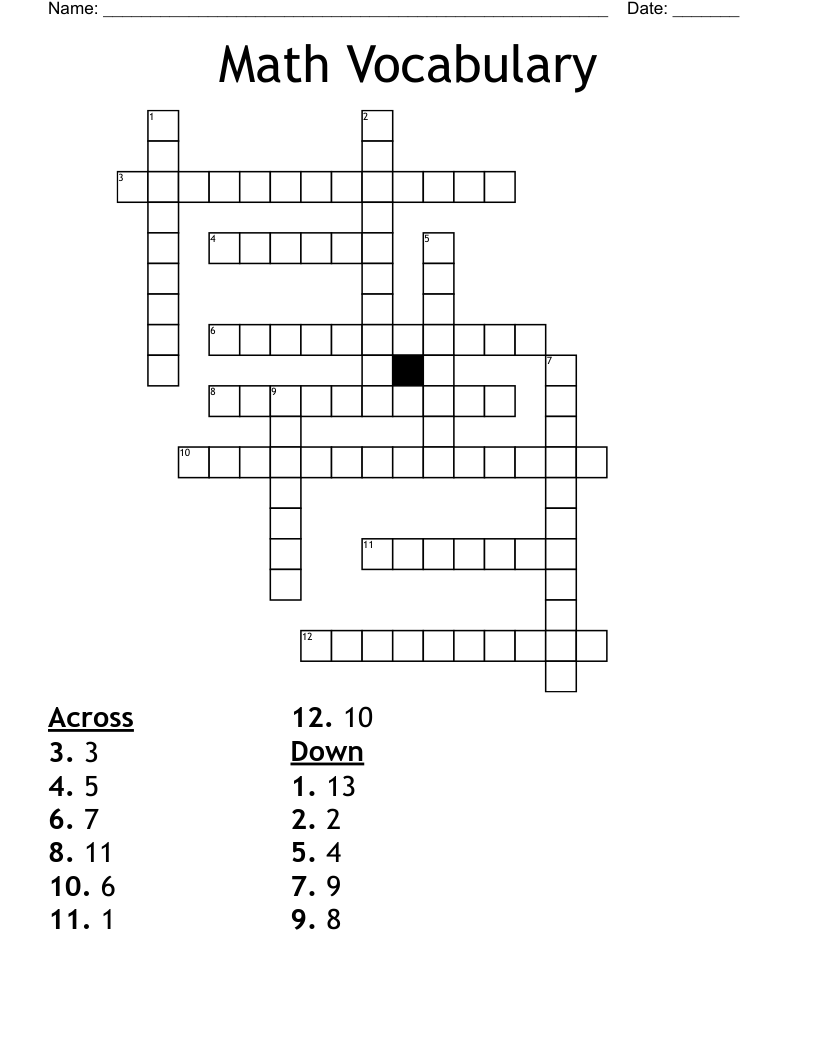 Math Vocabulary Crossword