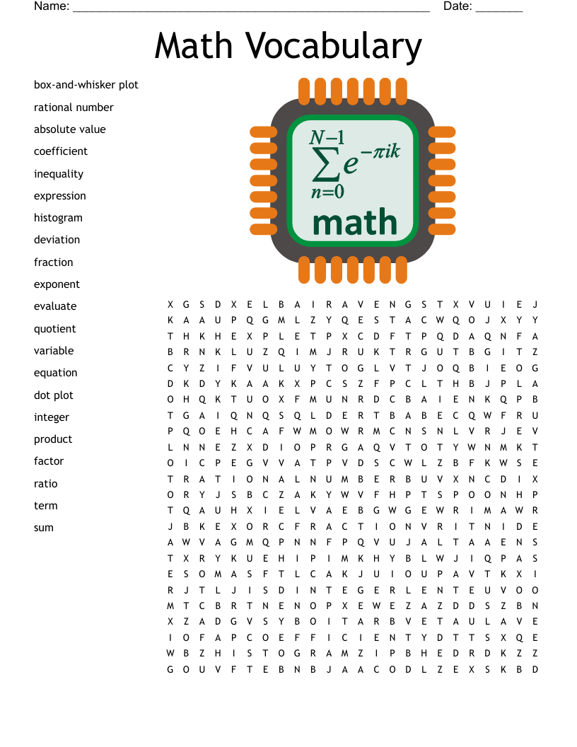 Math Vocabulary Word Search