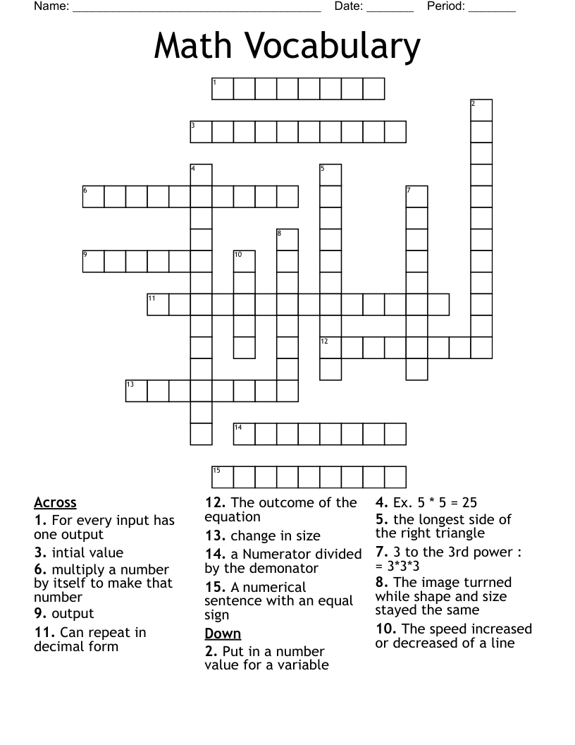 Math Vocabulary Crossword