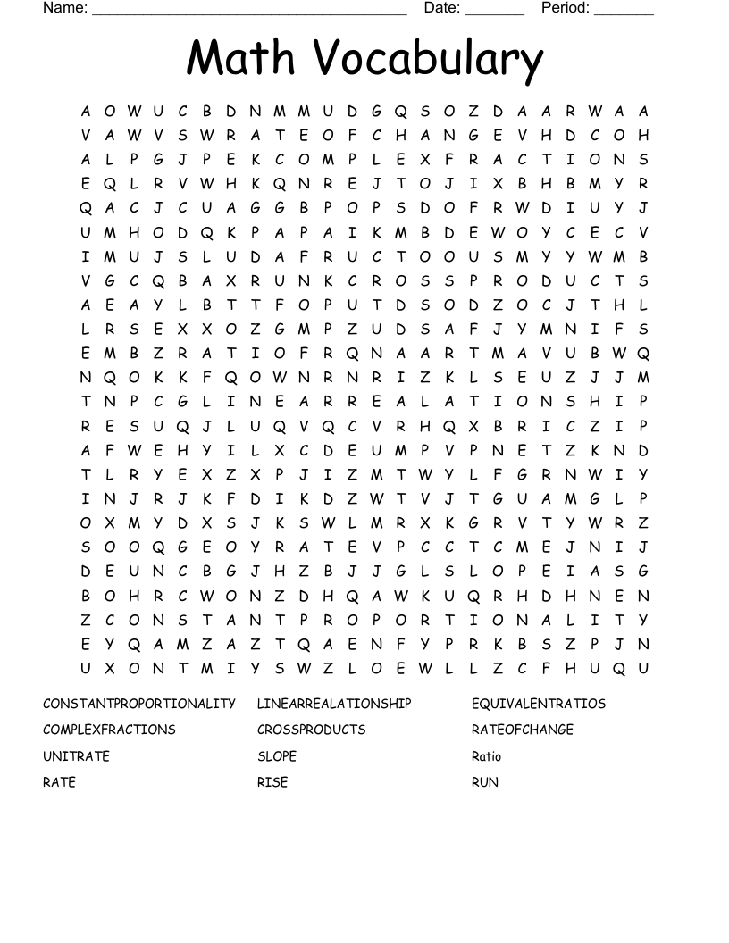 Math Vocabulary Word Search
