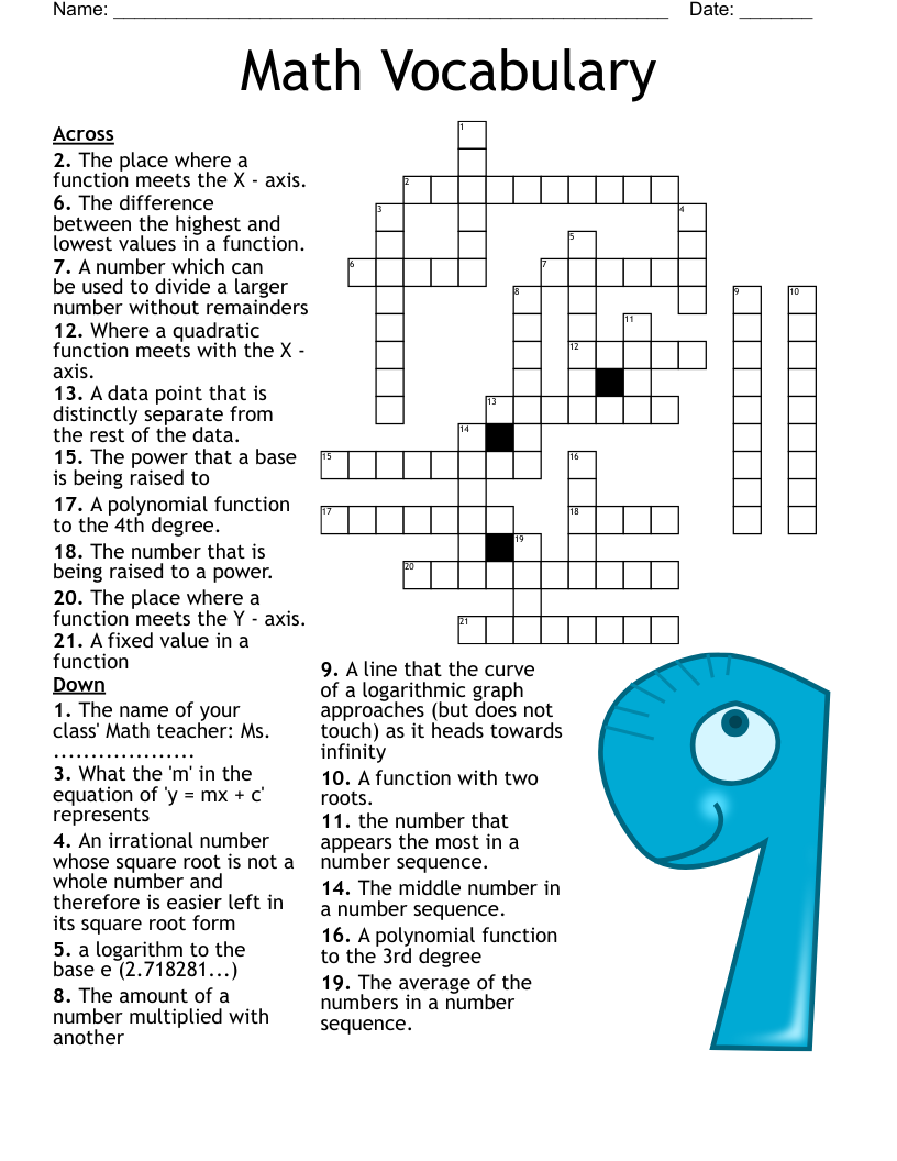 Math Vocabulary Crossword