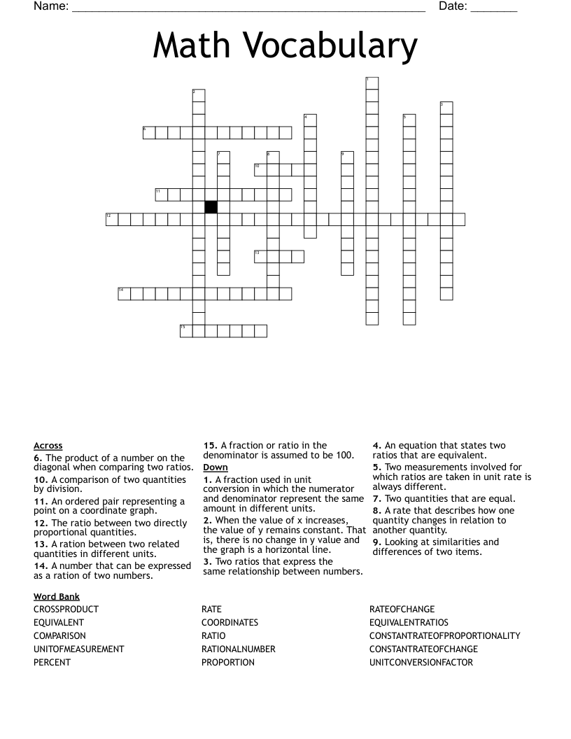 Math Vocabulary Crossword