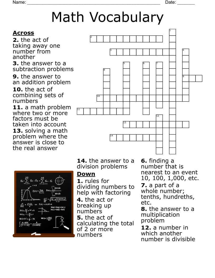 Math Vocabulary Crossword