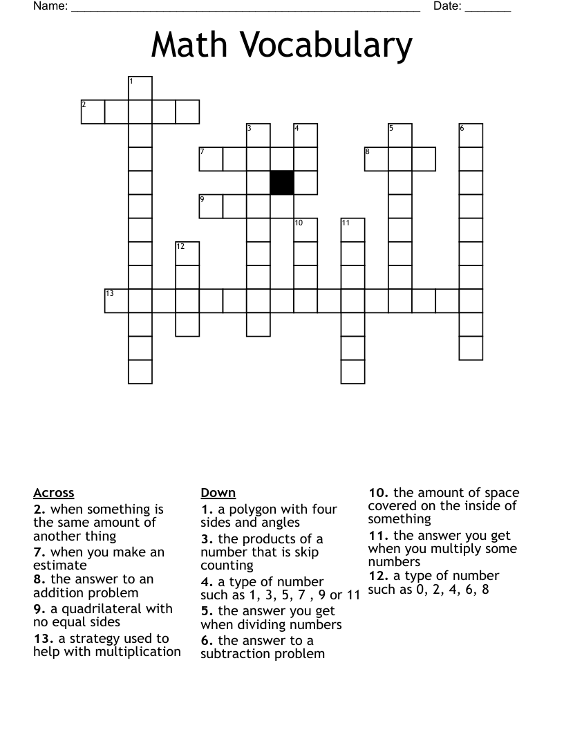 Math Vocabulary Crossword