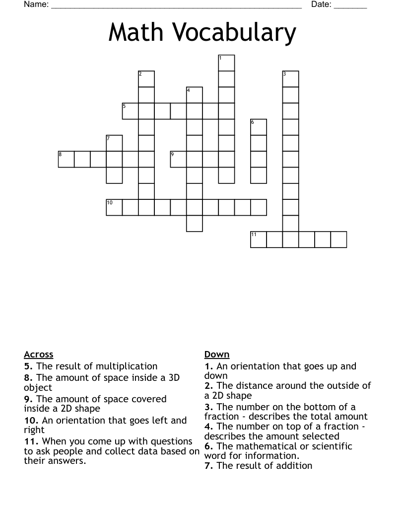 Math Vocabulary Crossword