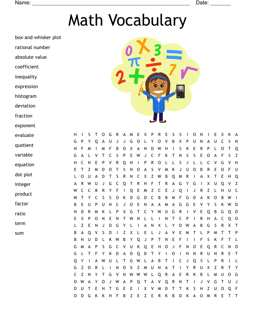 Math Vocabulary Word Search
