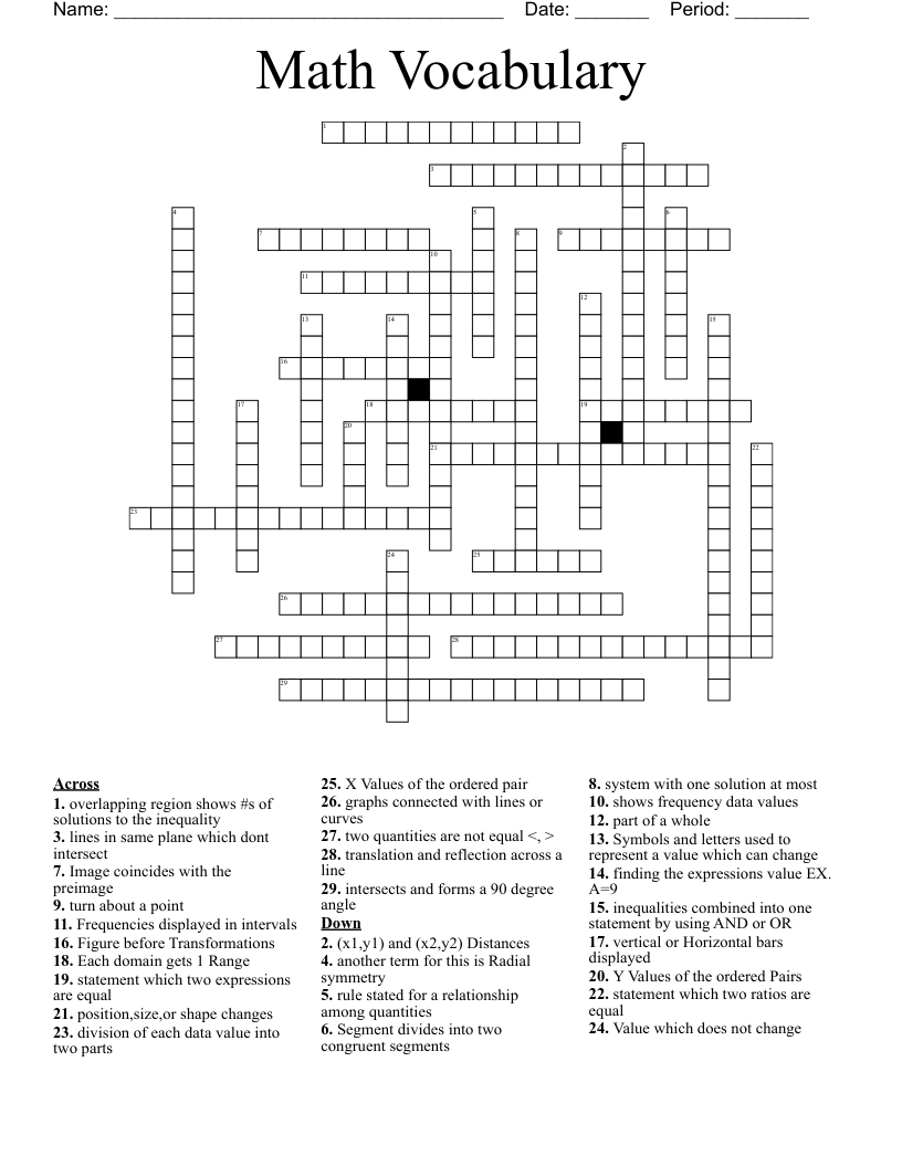 Math Vocabulary Crossword