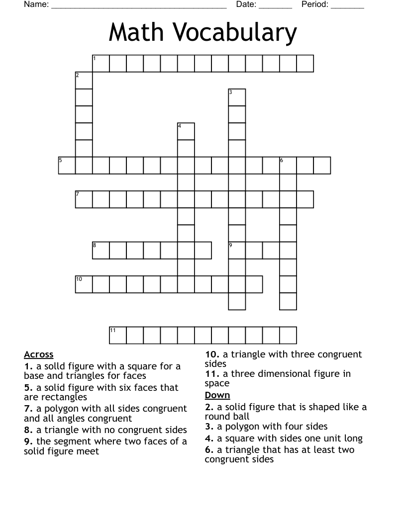 Math Vocabulary Crossword