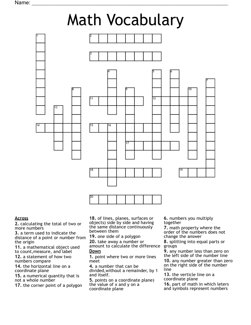 Math Vocabulary Crossword