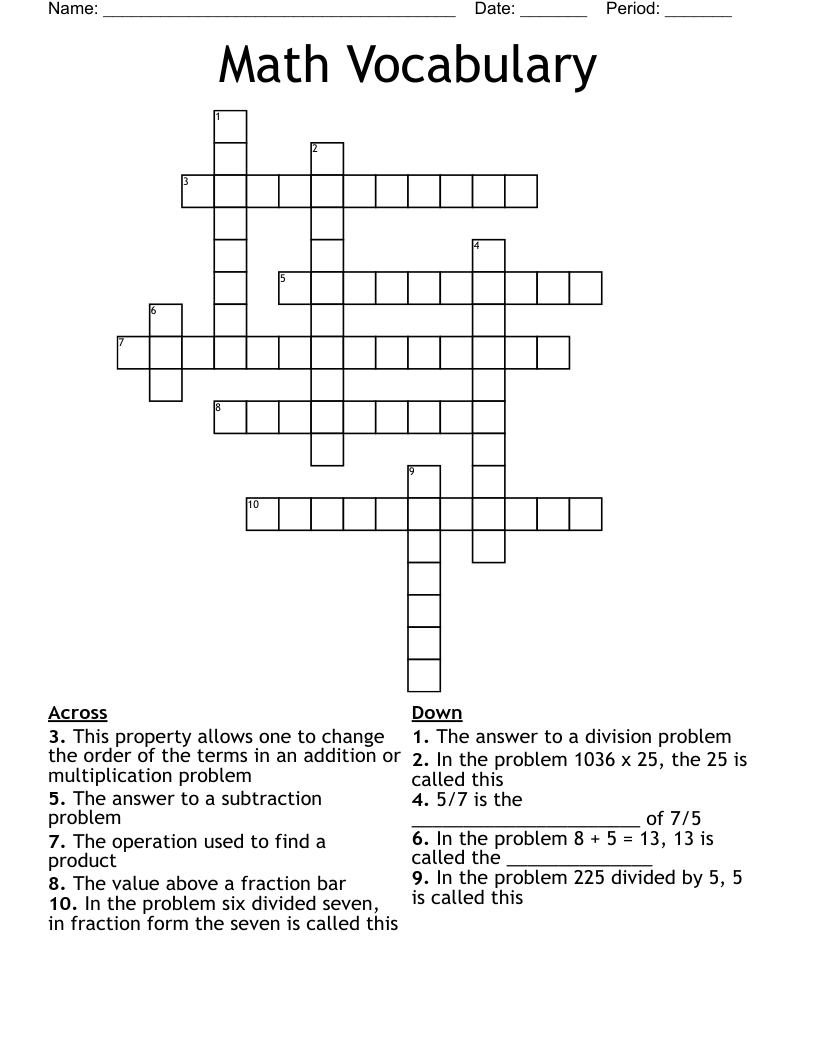 Math Vocabulary Crossword