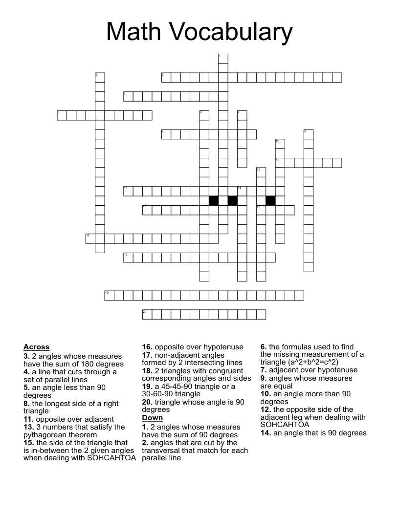 Math Vocabulary Crossword