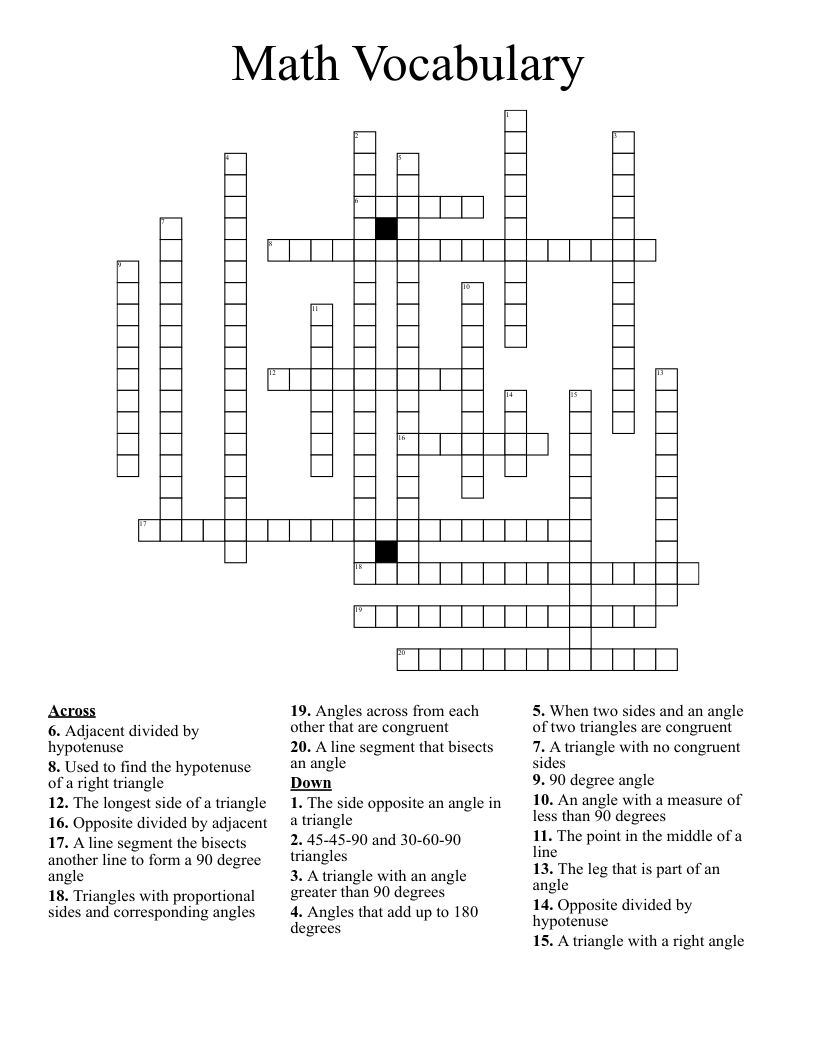 Math Vocabulary Crossword