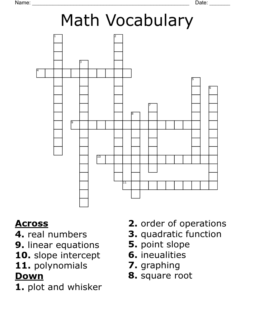 Math Vocabulary Crossword