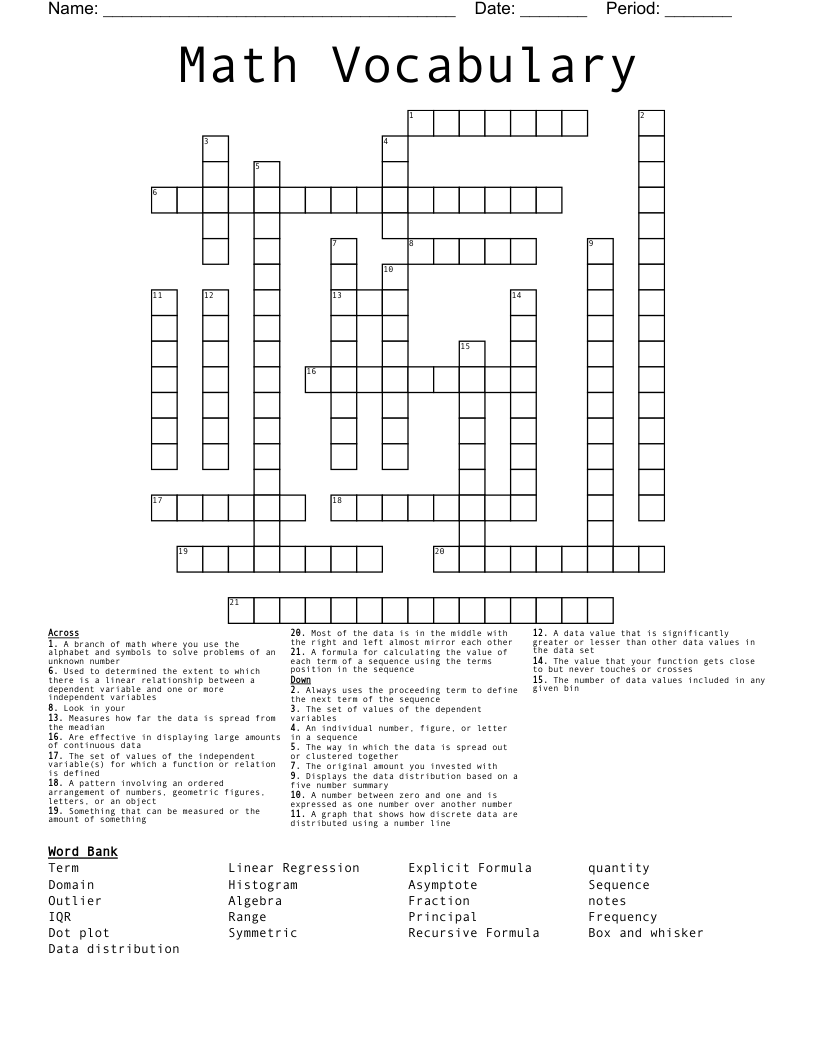 Math Vocabulary Crossword