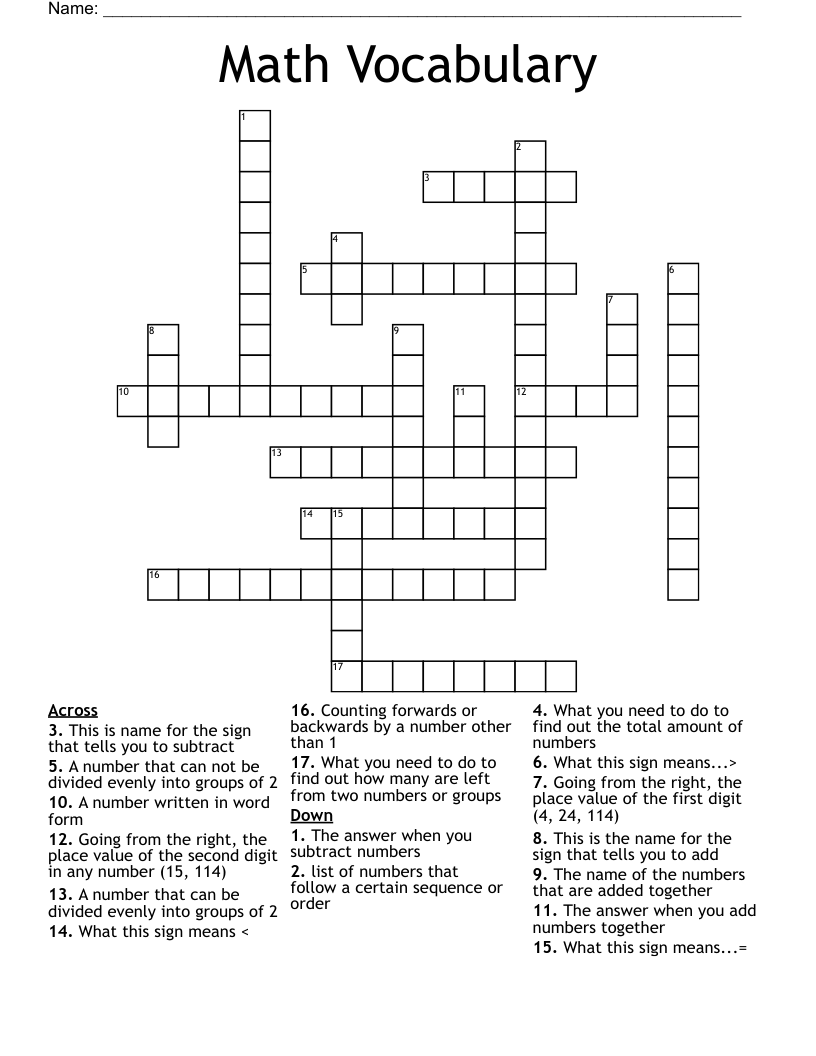 Math Vocabulary Crossword