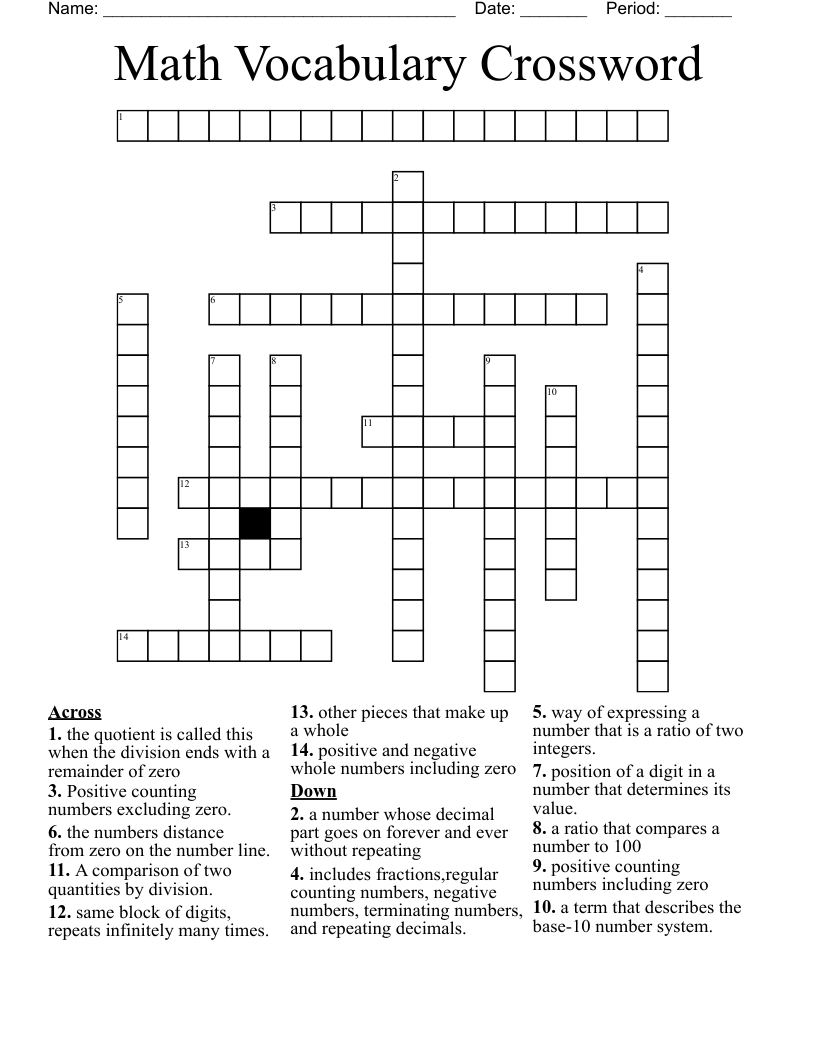 Math Vocabulary Crossword