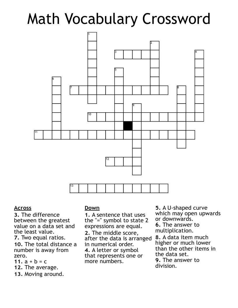 Math Vocabulary Crossword