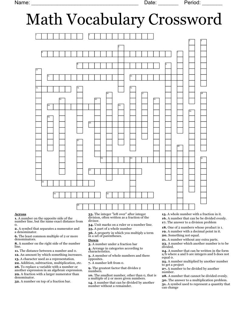 Math Vocabulary Crossword