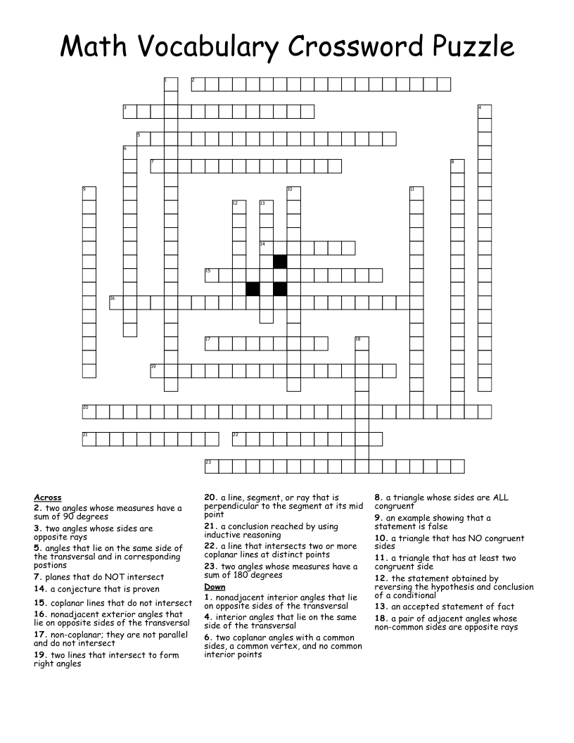 Math Vocabulary Crossword Puzzle