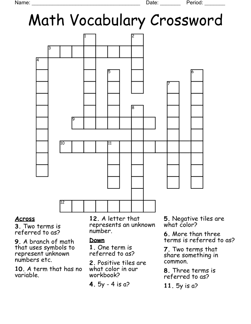 Math Vocabulary Crossword 