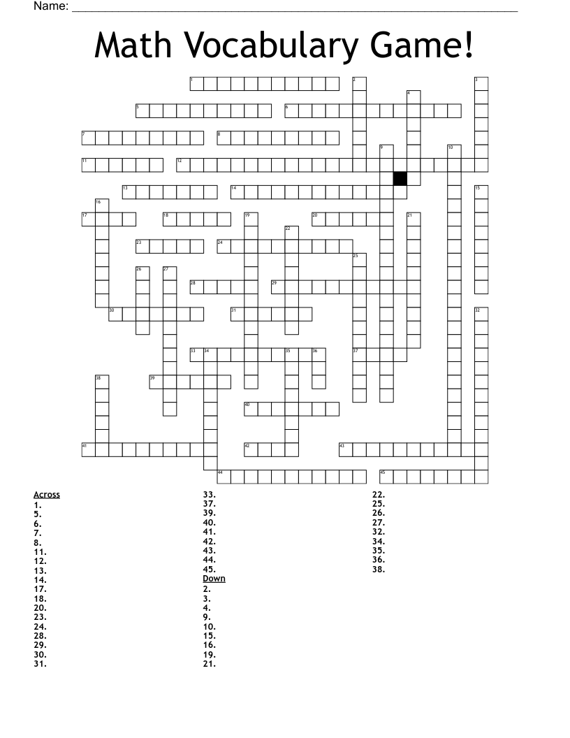 Math Vocabulary Game! Crossword